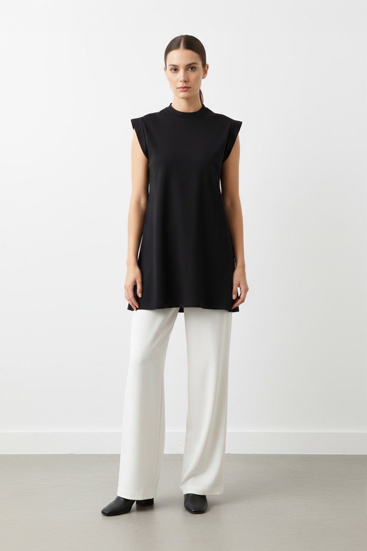 Minimal Kesim Oversize T-Shirt-40016 - Siyah Tshirt Puane 