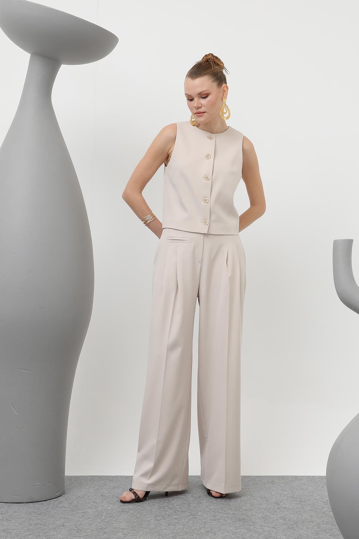 Kadın Desenli Astar Detaylı Pantolon - 32186PNT - BEIGE