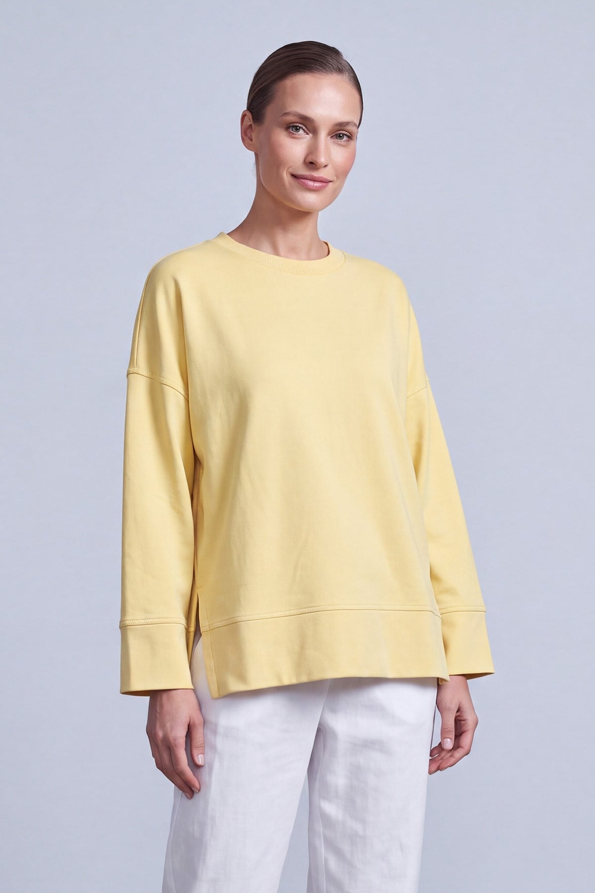 Yırtmaçlı Yuvarlak Yaka Sweatshirt Sarı Bluz Soul 