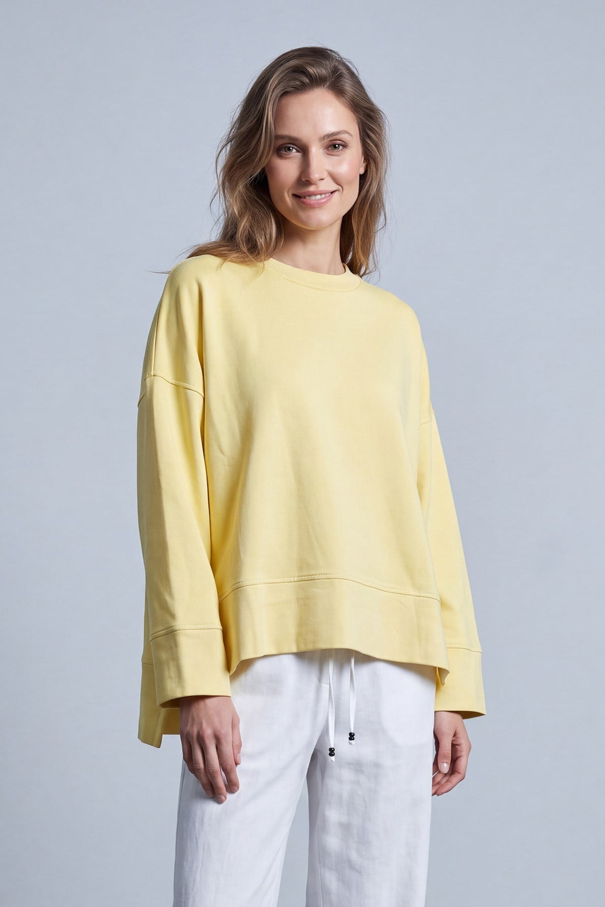 Yırtmaçlı Yuvarlak Yaka Sweatshirt Sarı Bluz Soul 