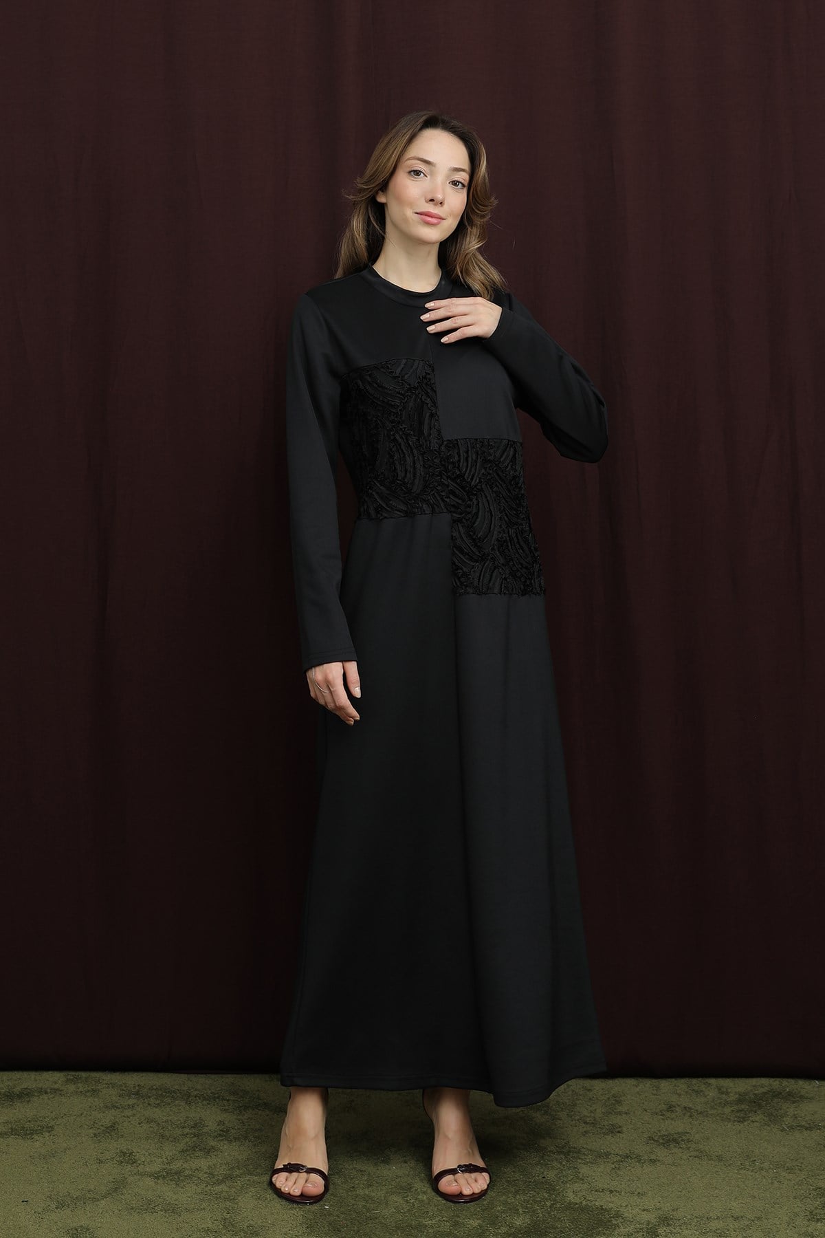 Kadın Dantel Detaylı Elbise - 12653ELB - BLACK