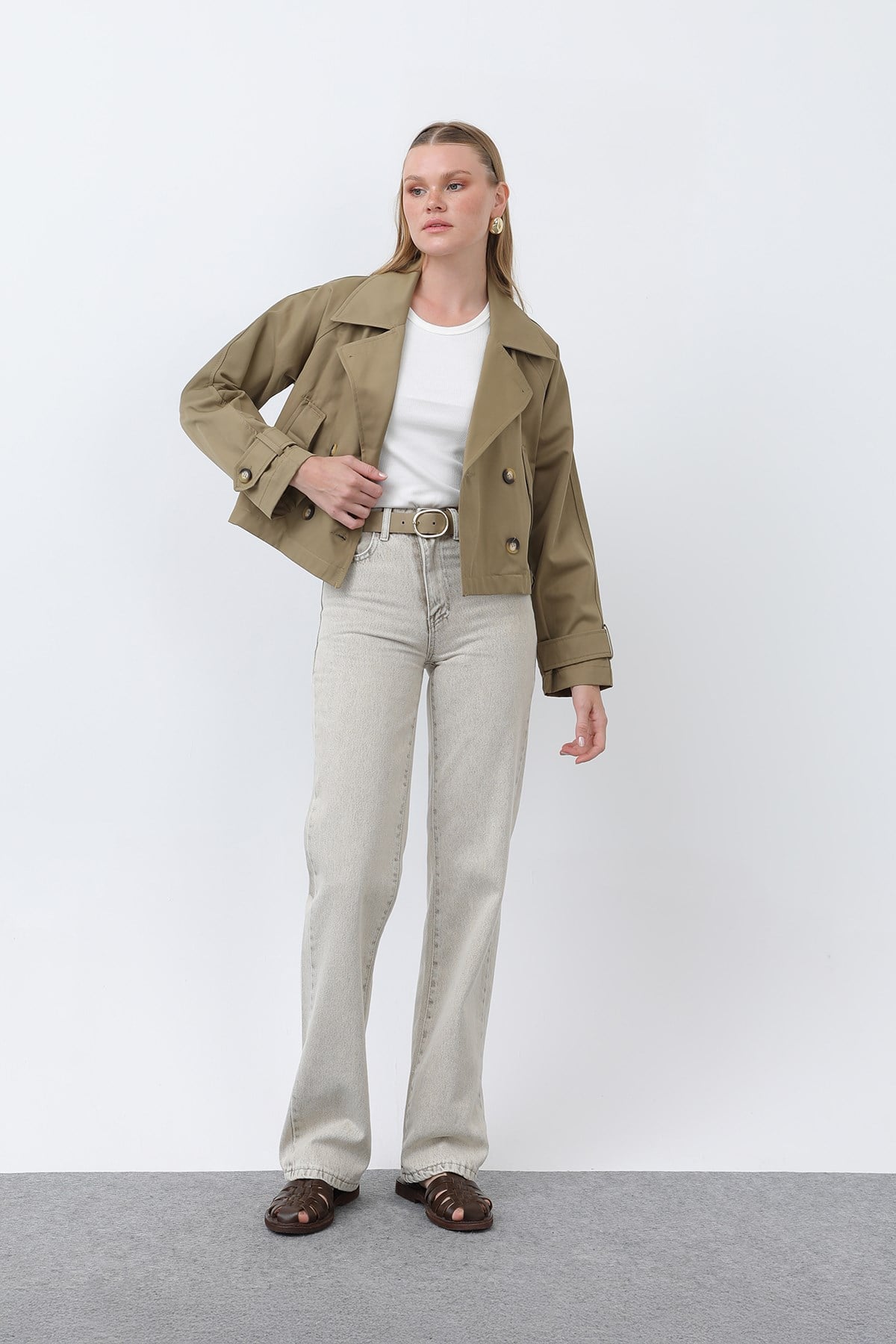 Kadın Kısa Trench - 32123TRC - Haki