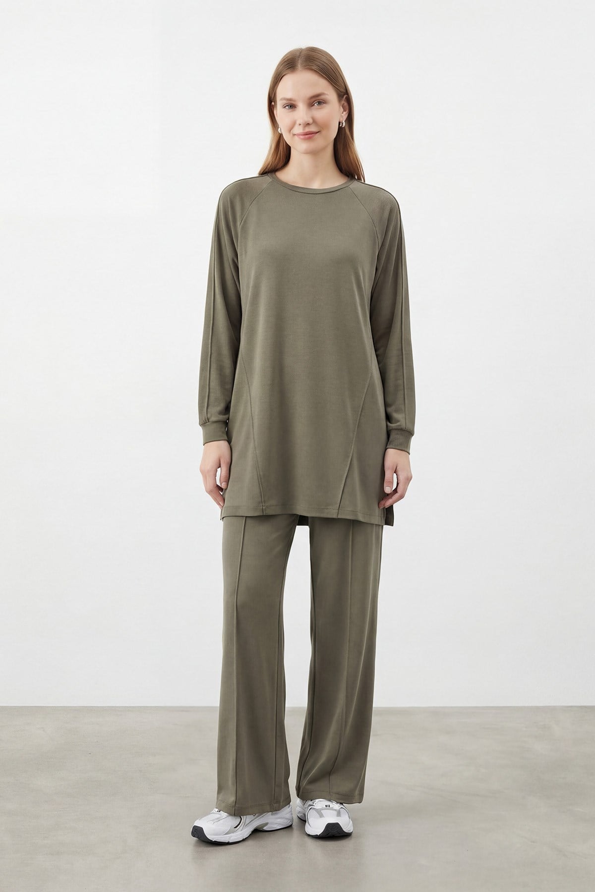 Kadın Uzun Tunik ve Pantolon İkili Takım – 14473TKS - KHAKI