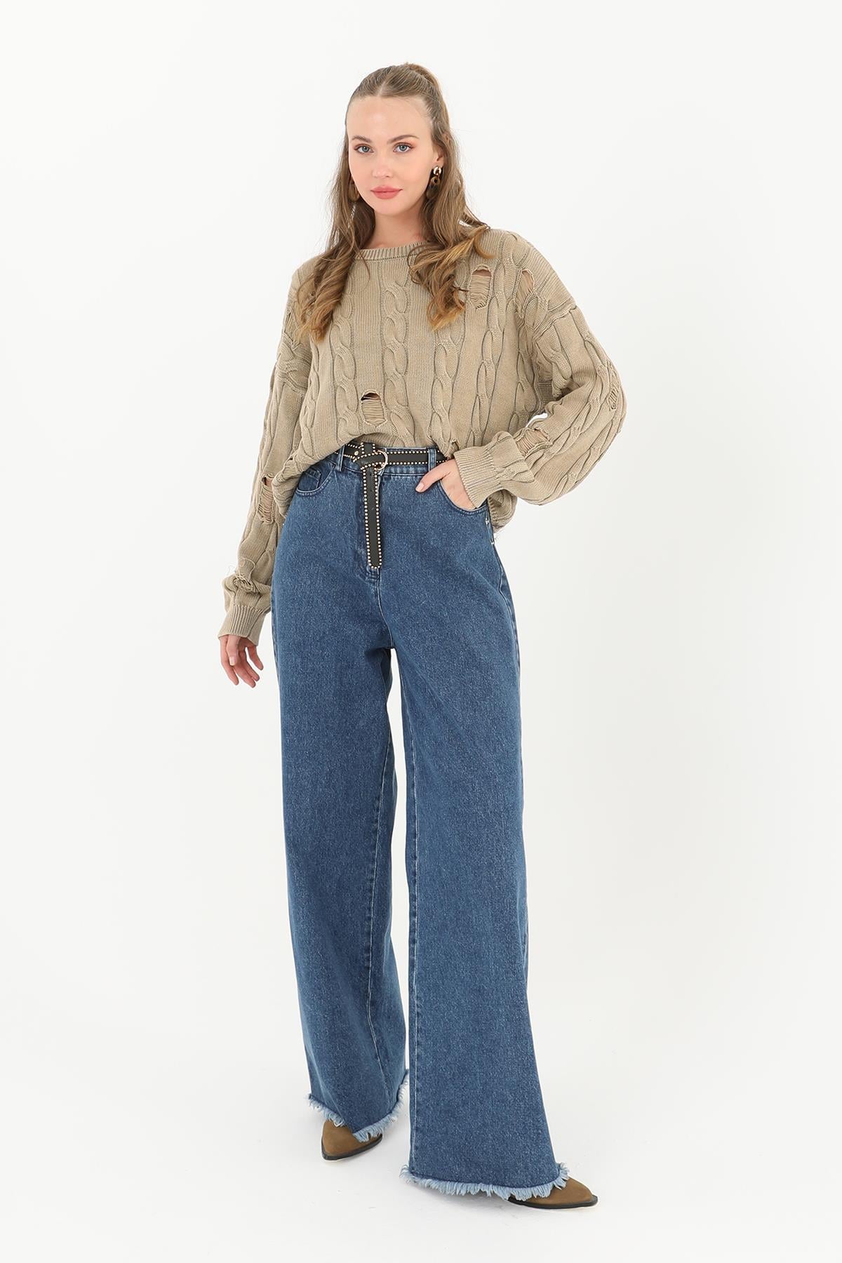 Triko Uzun Kollu Kazak  - 32031BLZ - BEIGE