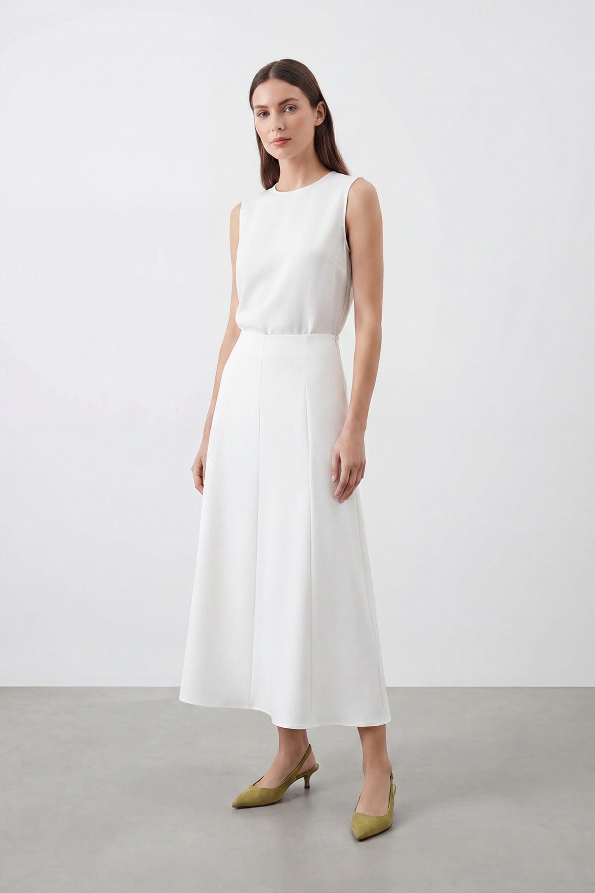 Kadın Parçalı Kloş Etek  - 18202ETK - ECRU