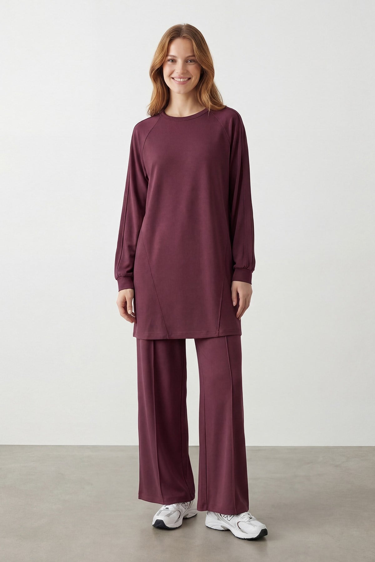 Kadın Uzun Tunik ve Pantolon İkili Takım – 14473TKS - BURGUNDY