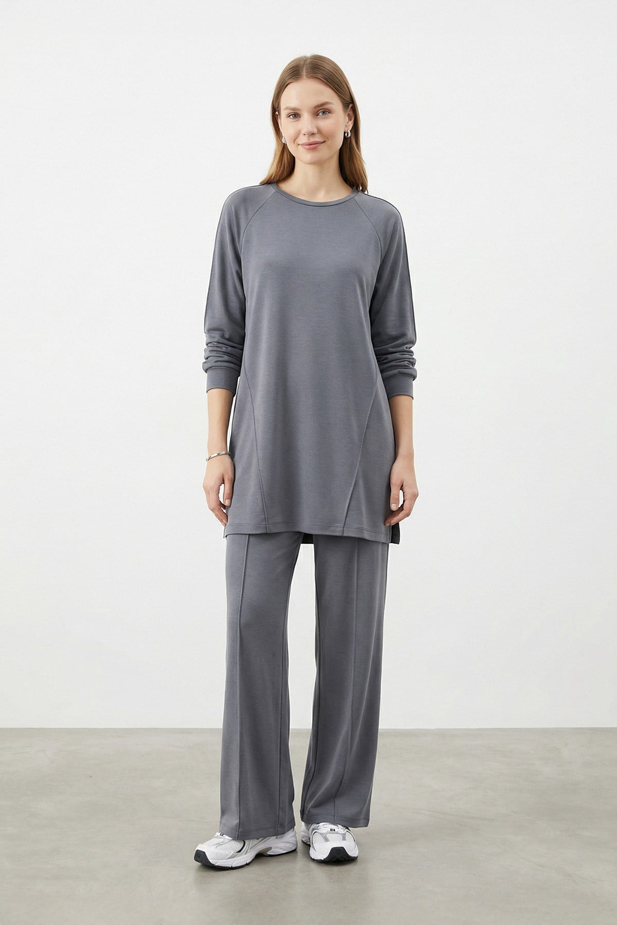 Kadın Uzun Tunik ve Pantolon İkili Takım – 14473TKS - ANTRACITE