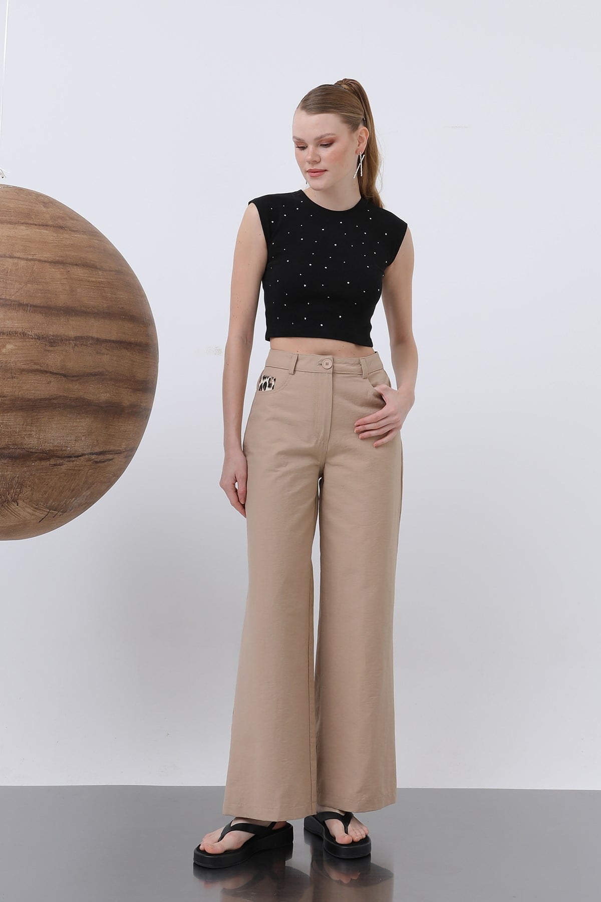 Kadın Cep Detaylı  Bol Pantolon - 32116PNT - CAMEL