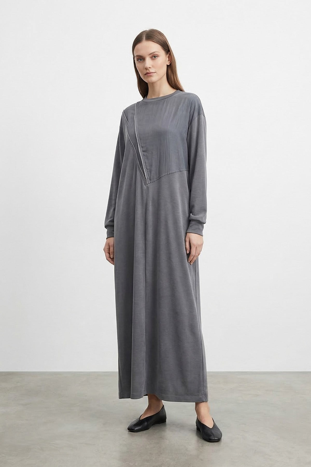 Kadın Fermuar Detaylı Uzun   Elbise – 12686ELB - ANTRACITE