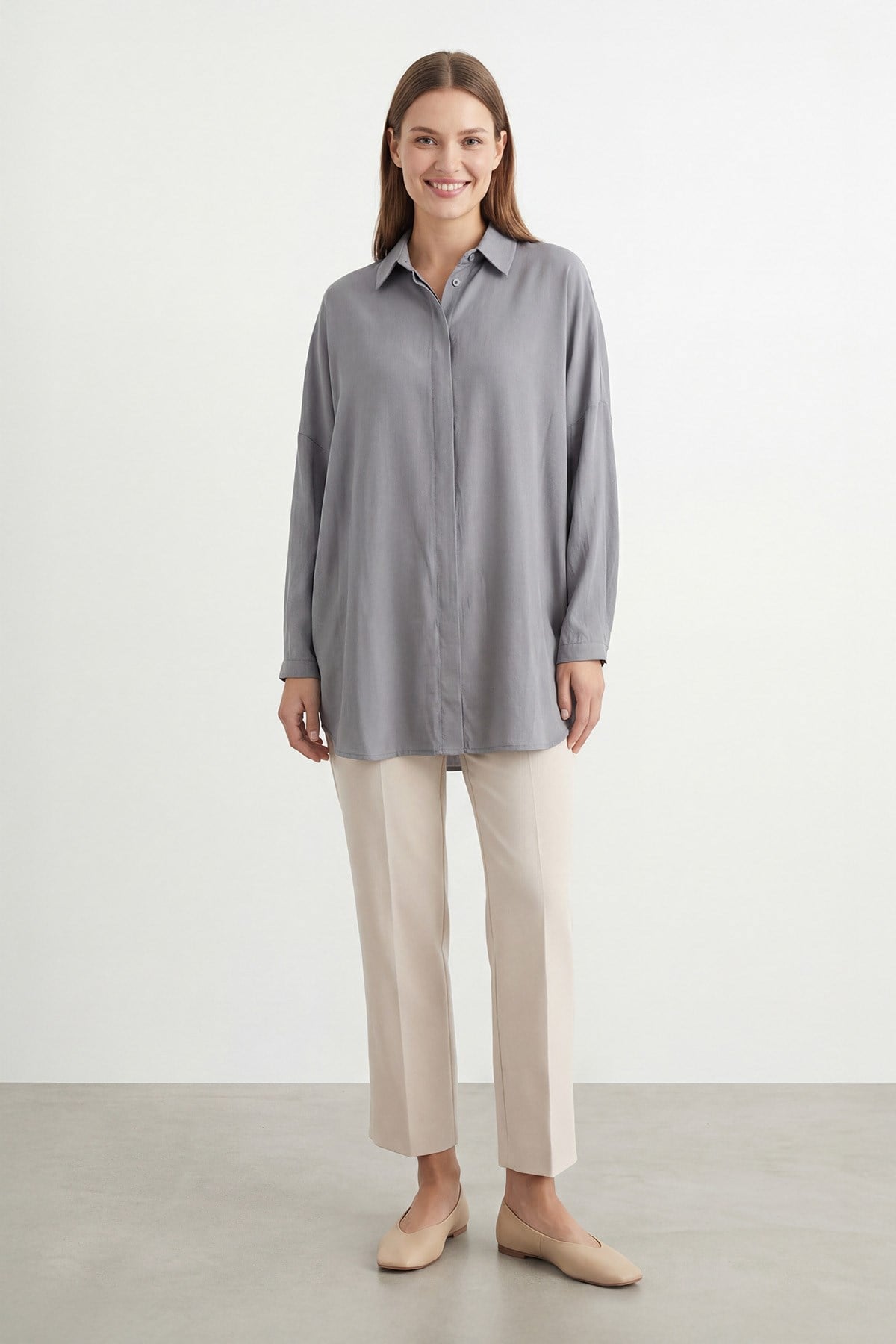 Kadın Rahat Kesim Uzun Gömlek – 10778GML - GREY