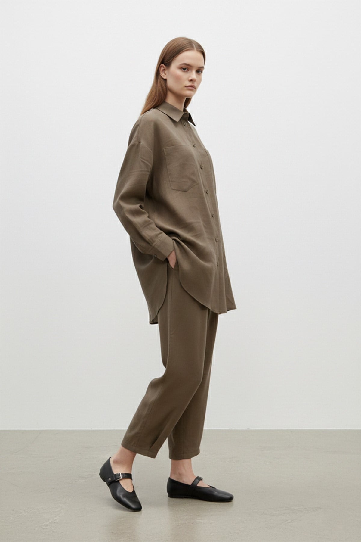 Salaş Gömlek Pantolon Takımı-14442 - BROWN