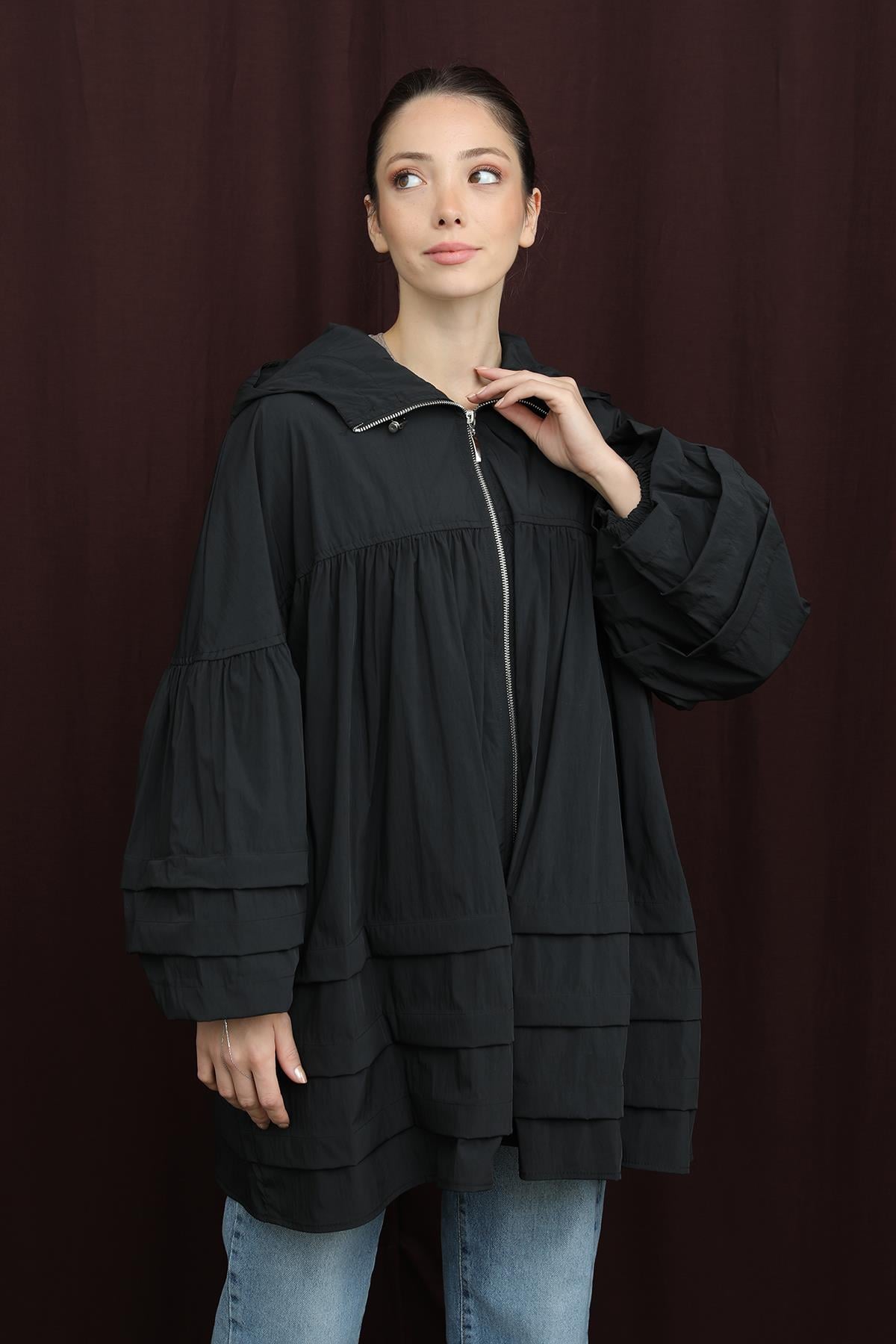 Kadın Katman Detaylı Kap  -  32395MNT - BLACK