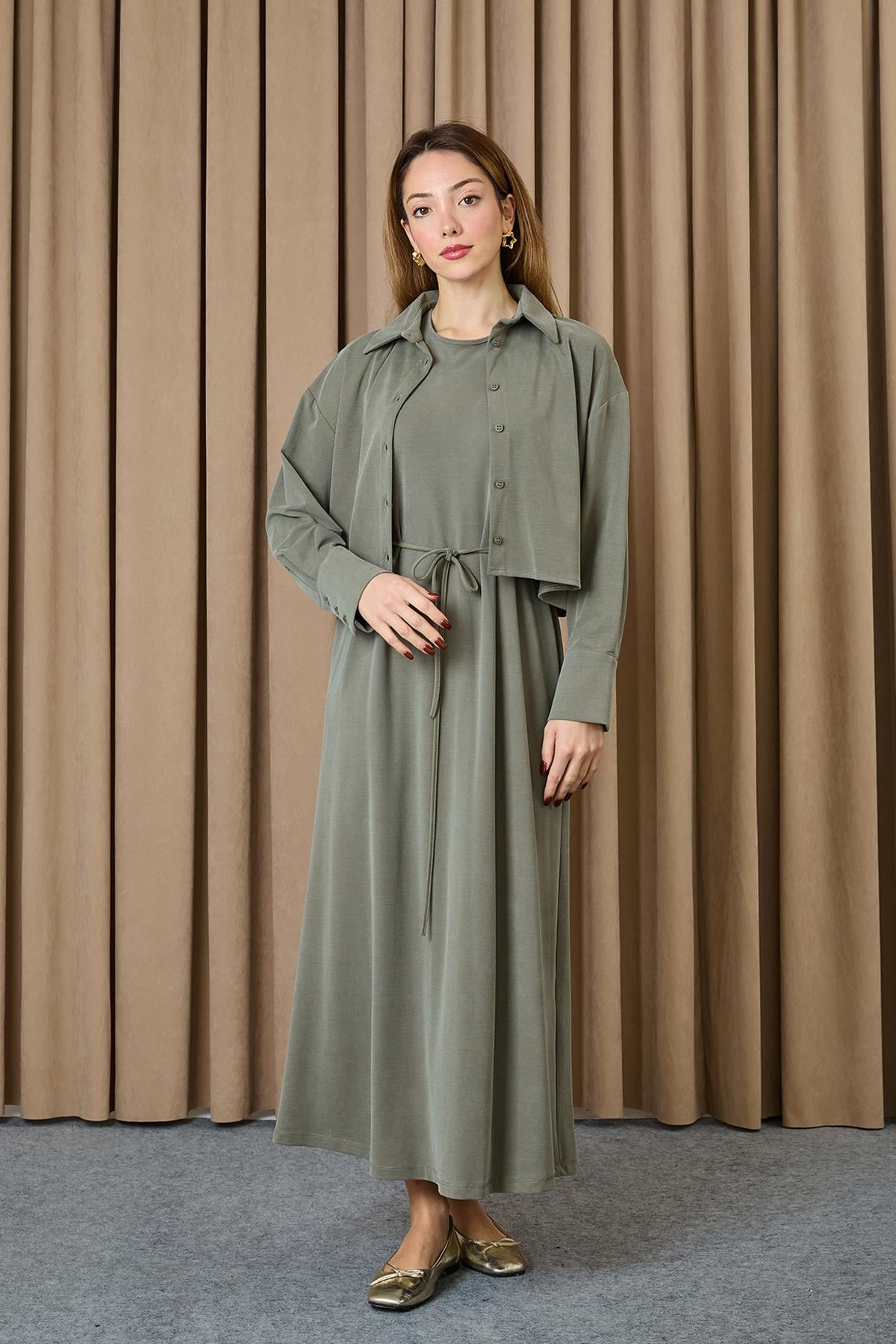 Kadın Gömlek Detaylı Elbise - 12658ELB - KHAKI