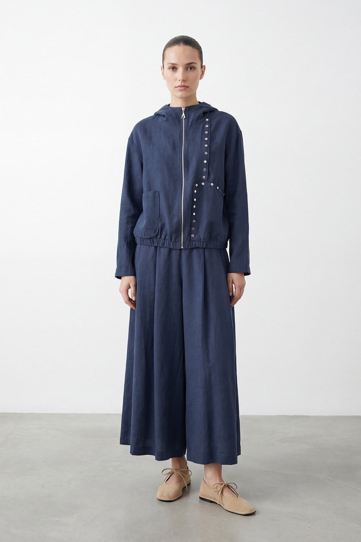 Kadın Zımba Detaylı Kapüşonlu  Bol Paça Takım – 14469TKS - NAVY