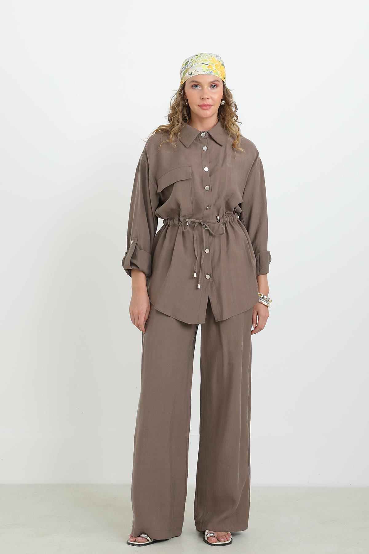 Kadın kemer Detaylı Modern Kesim Takım -32376TKS - MINK