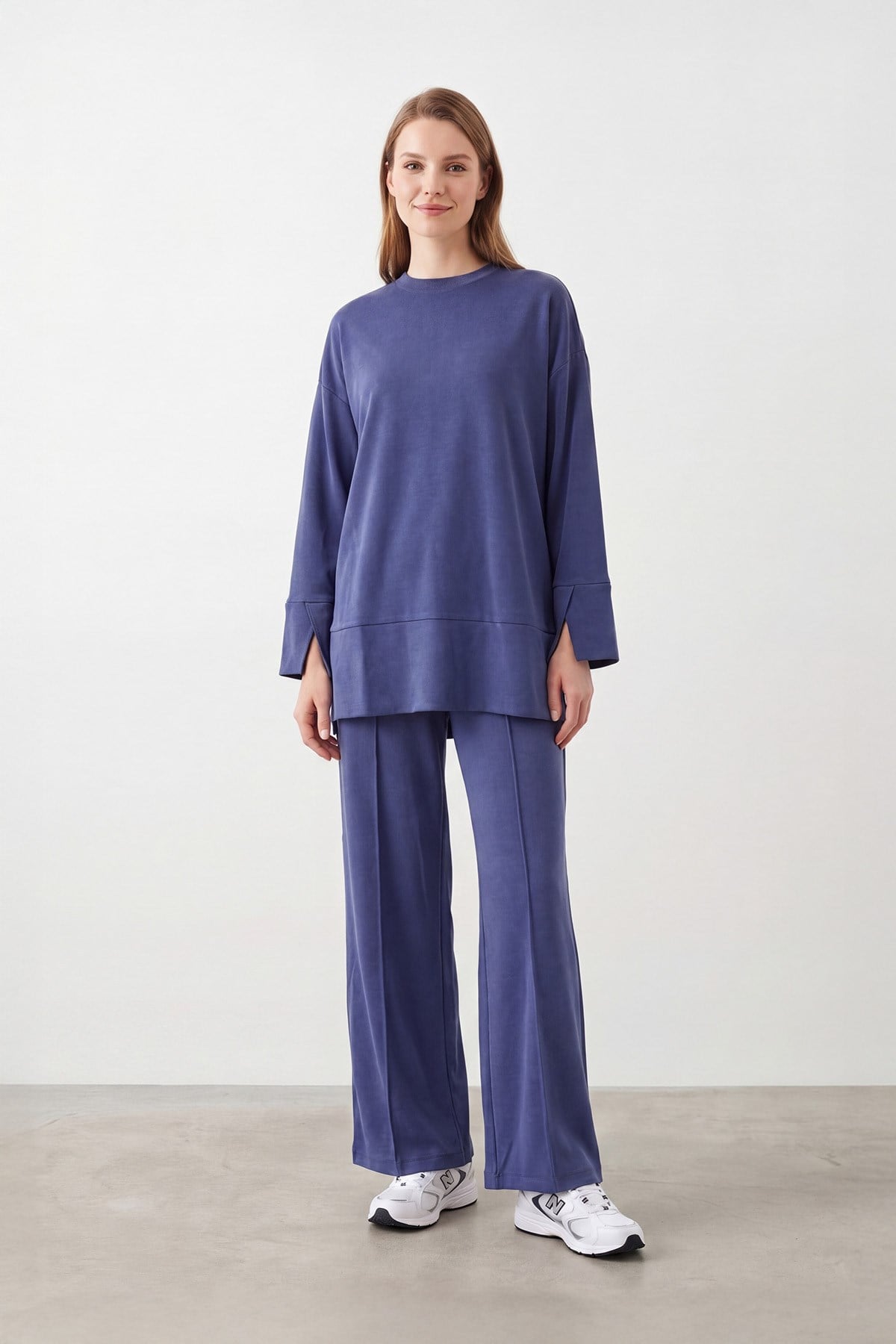 Kadın Rahat Kesim Tunik Pantolon Takım-14457TKS - BLUE