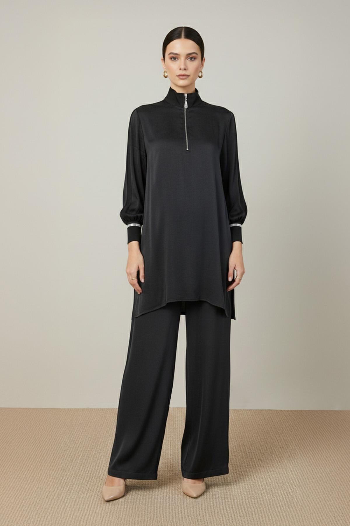 Kadın Fermuar Detaylı Takım - 14403TKM - BLACK