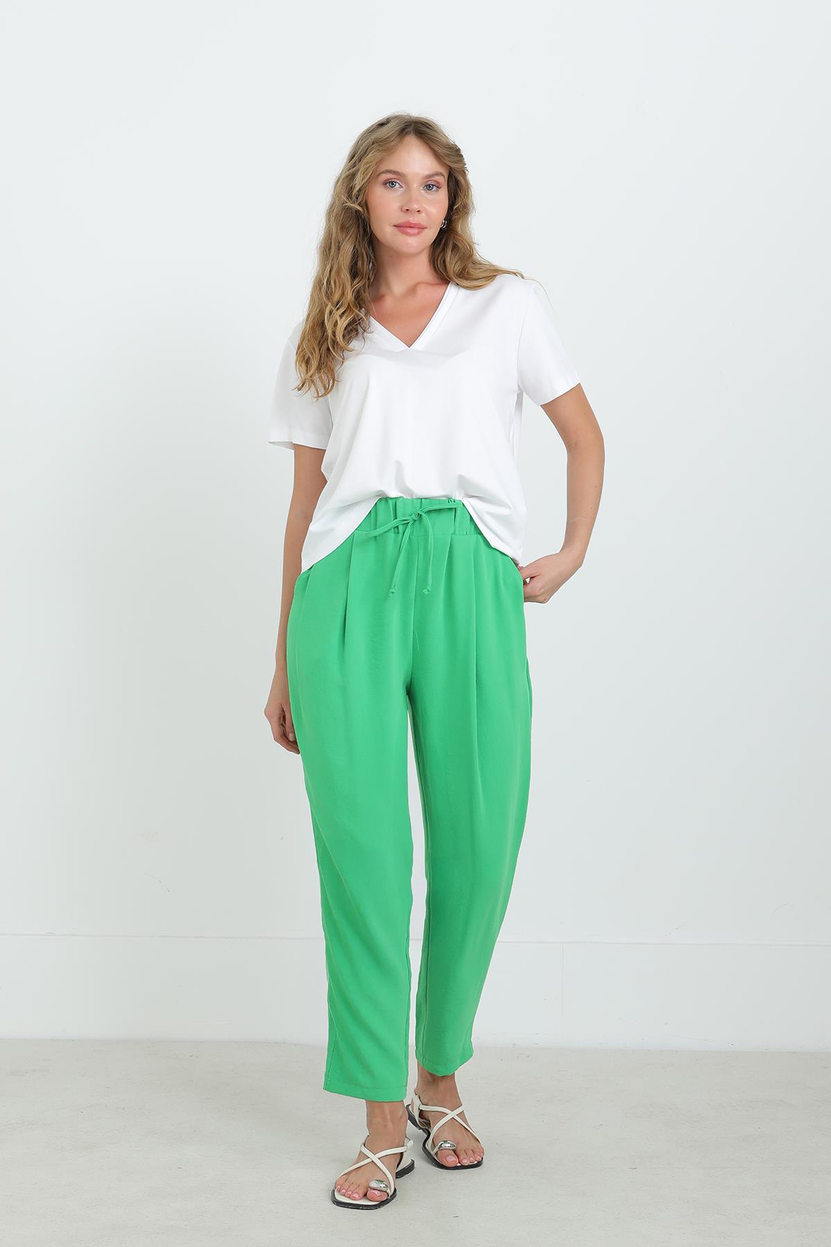 Kadın Beli Bağlamalı Havuç Form Pantolon - 18102PNT - GREEN