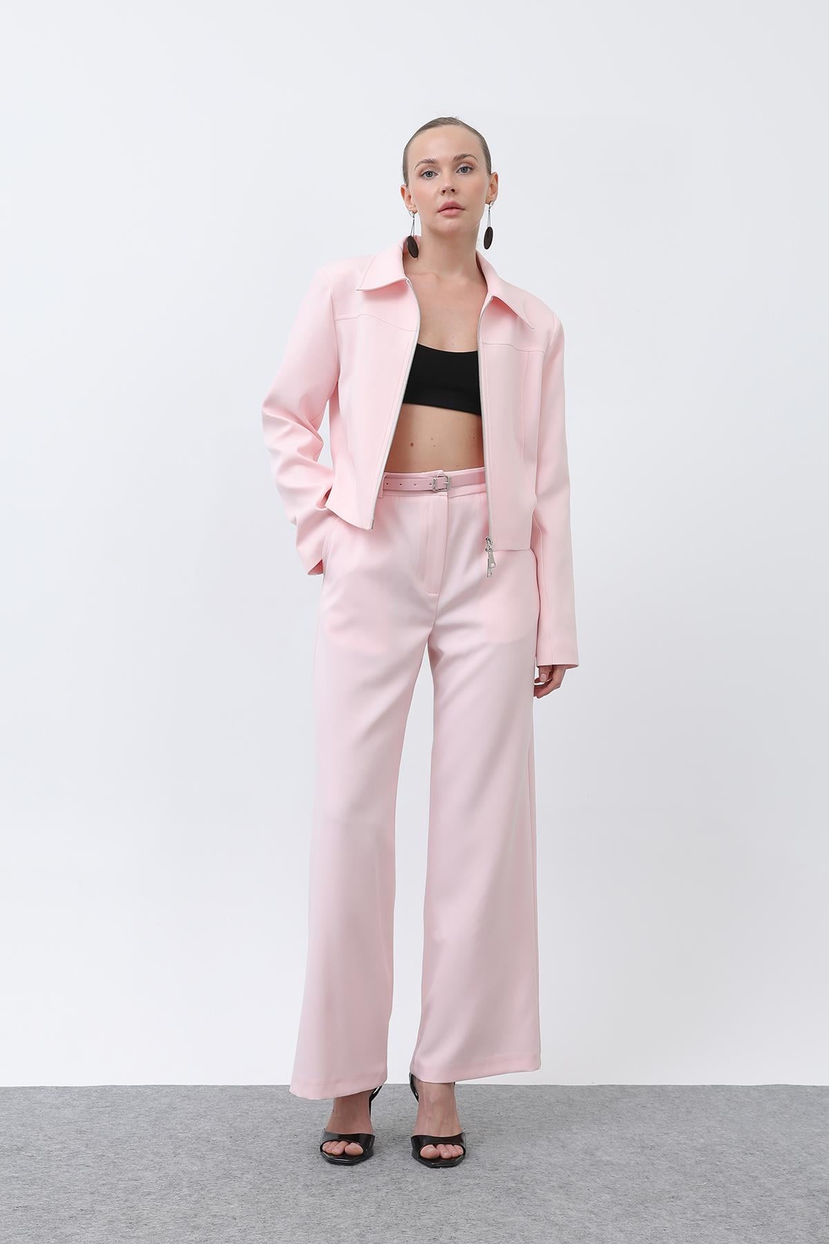 Kadın Basic Kemerli Pantolon - 32152PNT - PINK