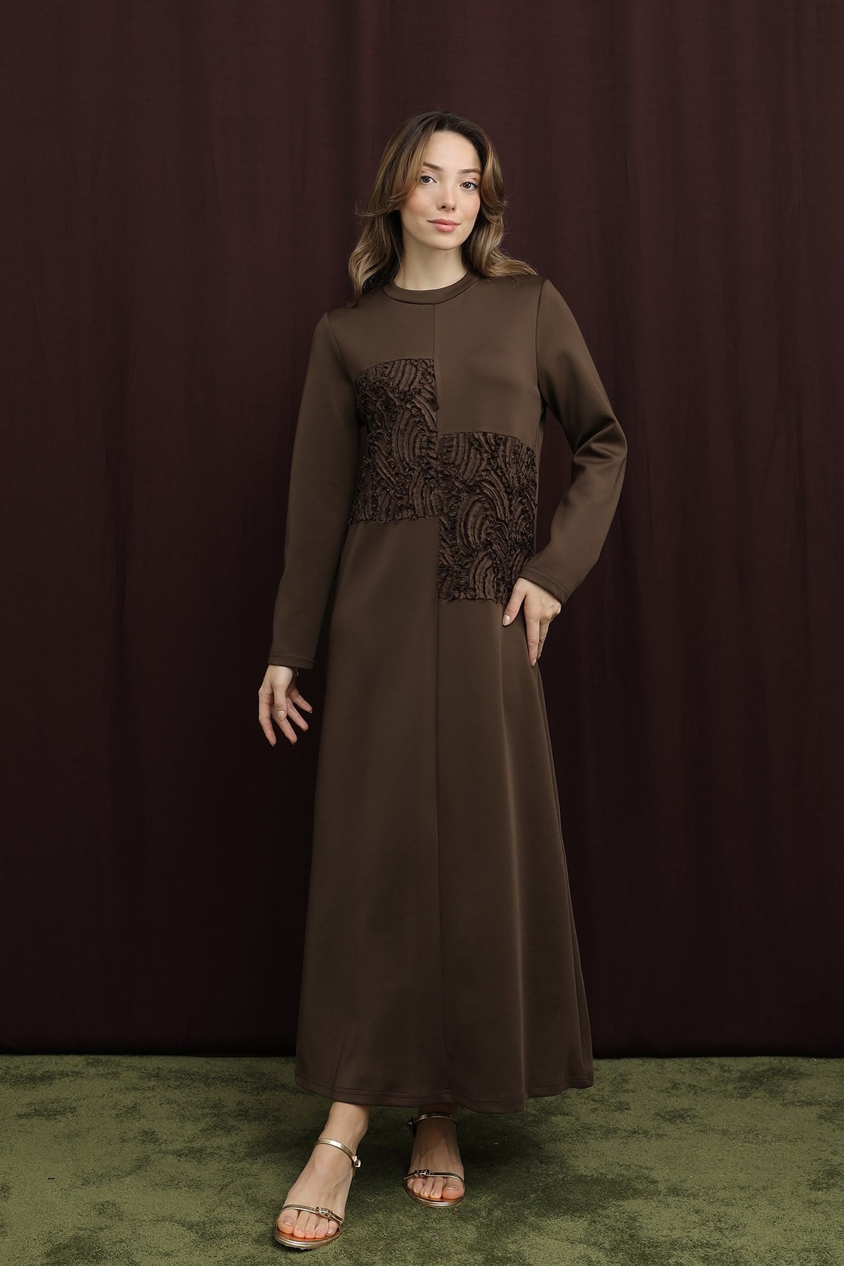 Kadın Dantel Detaylı Elbise - 12653ELB - BROWN