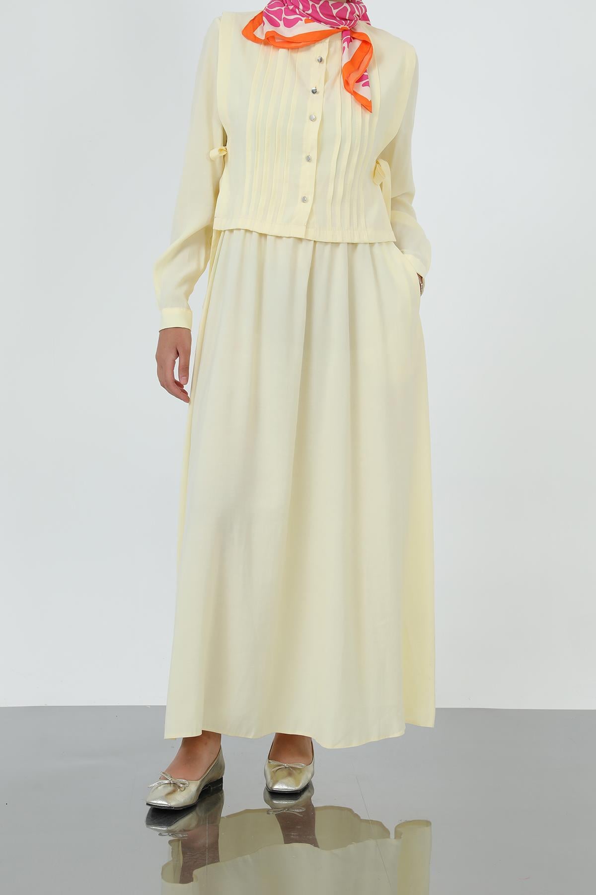 Kadın Pile Detaylı Önü Düğmeli Elbise – 20692ELB - YELLOW