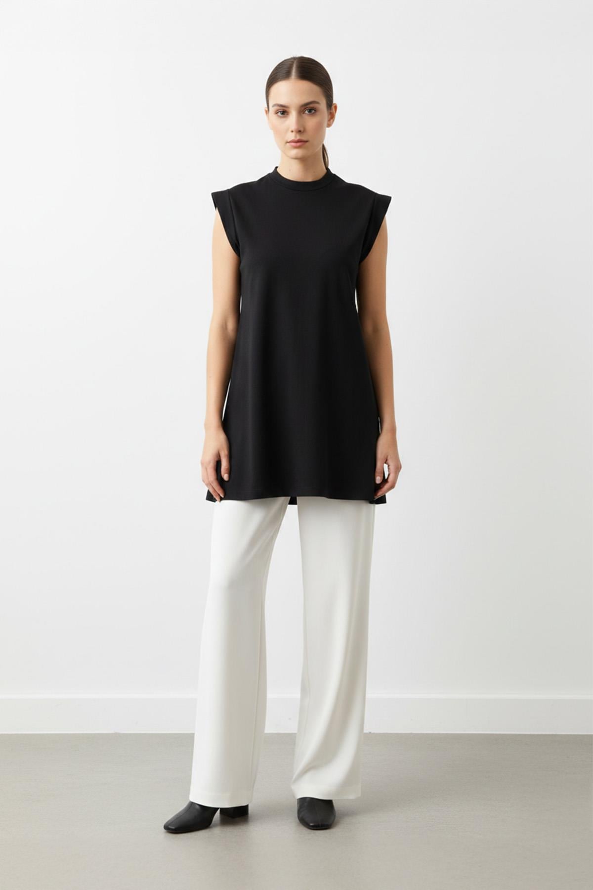 Minimal Kesim Oversize T-Shirt-40016 - BLACK