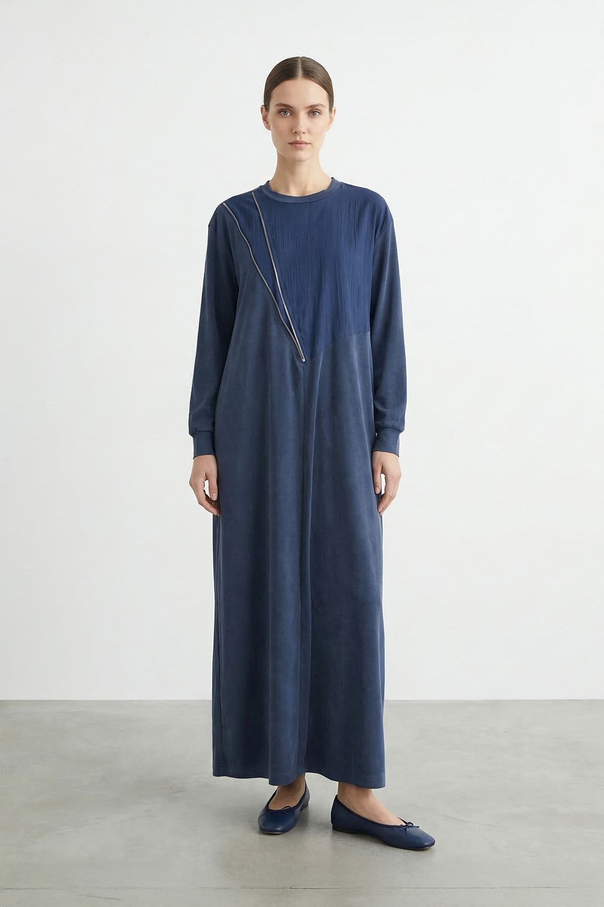 Kadın Fermuar Detaylı Uzun   Elbise – 12686ELB - NAVY