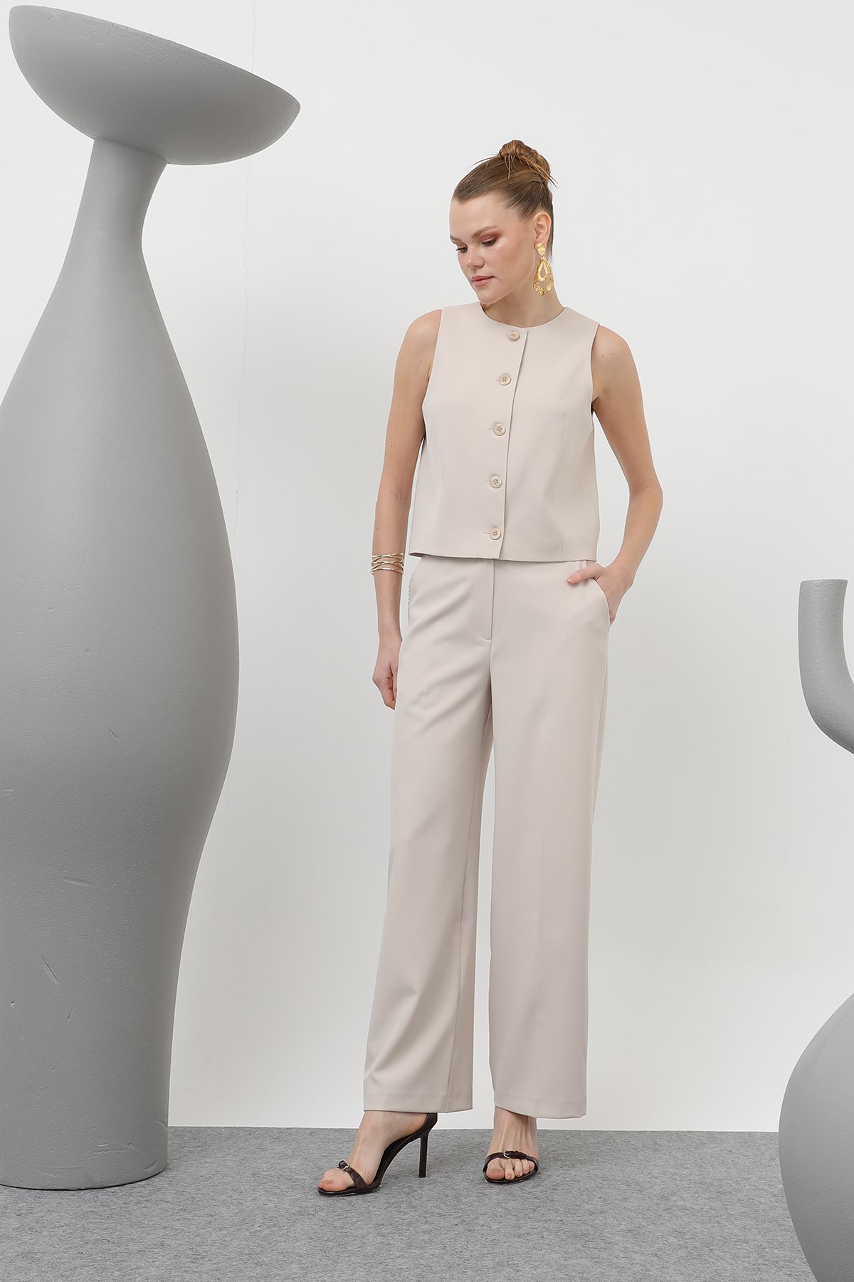 Kadın Basic Sıfır Kol Yelek - 32153YLK - BEIGE