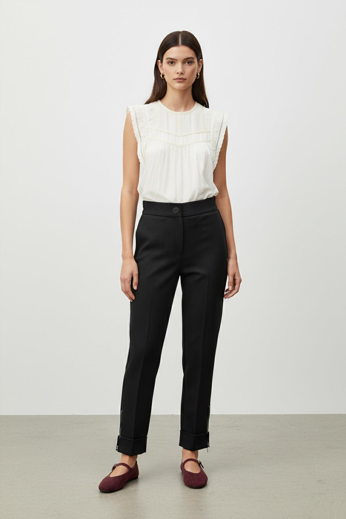 Kadın Paça Fermuar Detaylı Klasik Pantolon – 18294PNT - BLACK