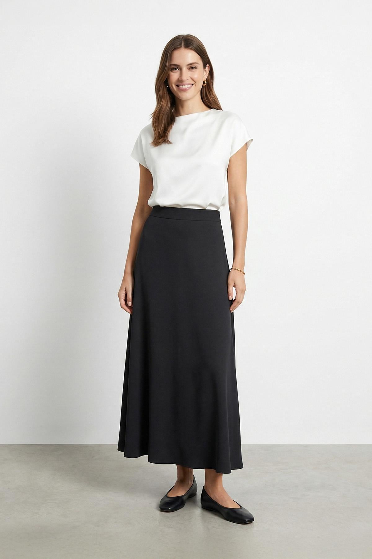 Kadın Yüksek Bel Dökümlü Çan Etek - 18290ETK - BLACK