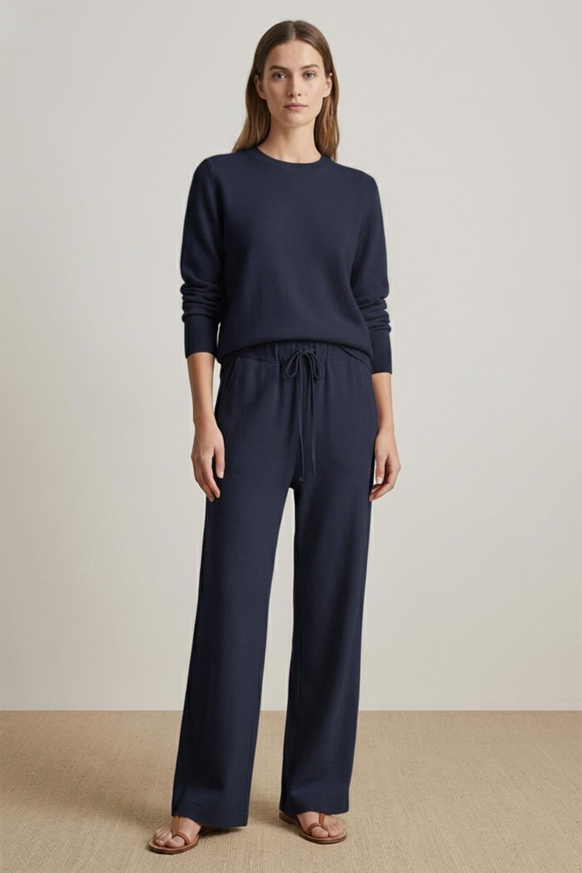 Kadın Bol Paça Keten Pantolon -20736PNT - NAVY