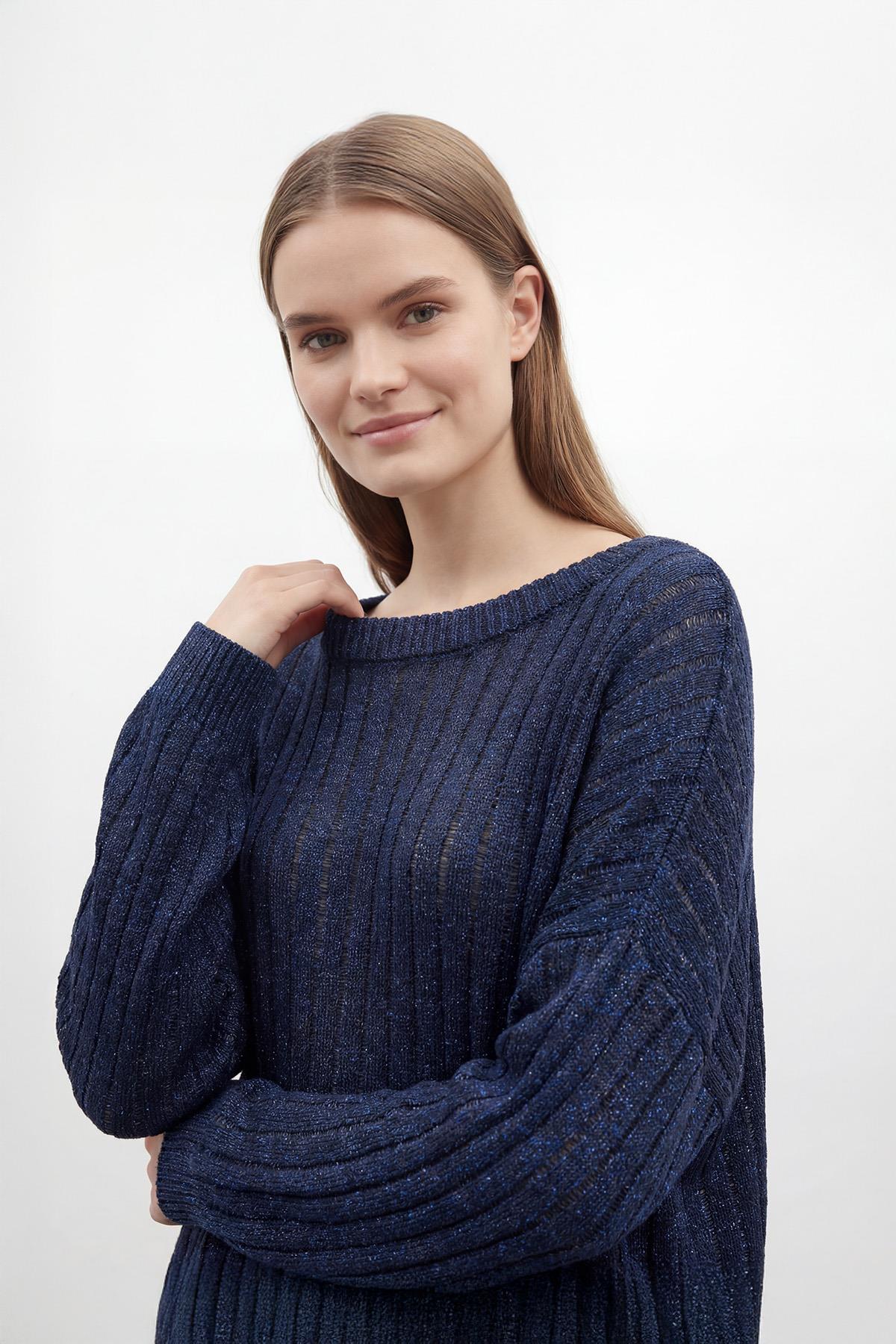 Kadın Simli Triko Bluz  - 31730BLZ - NAVY-NAVY