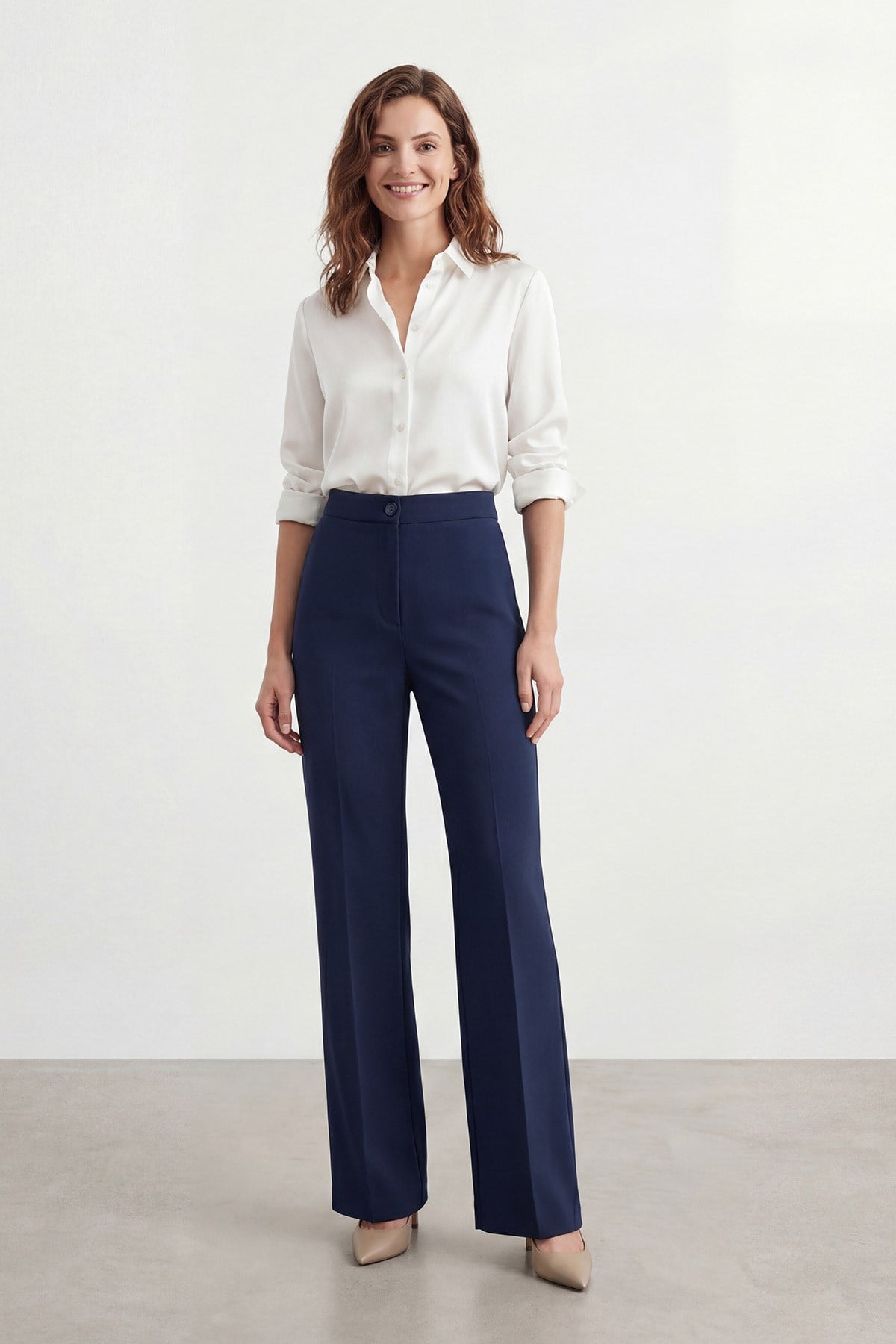 Kadın Yüksek Bel  Geniş Paça Pantolon – 18298PNT - NAVY