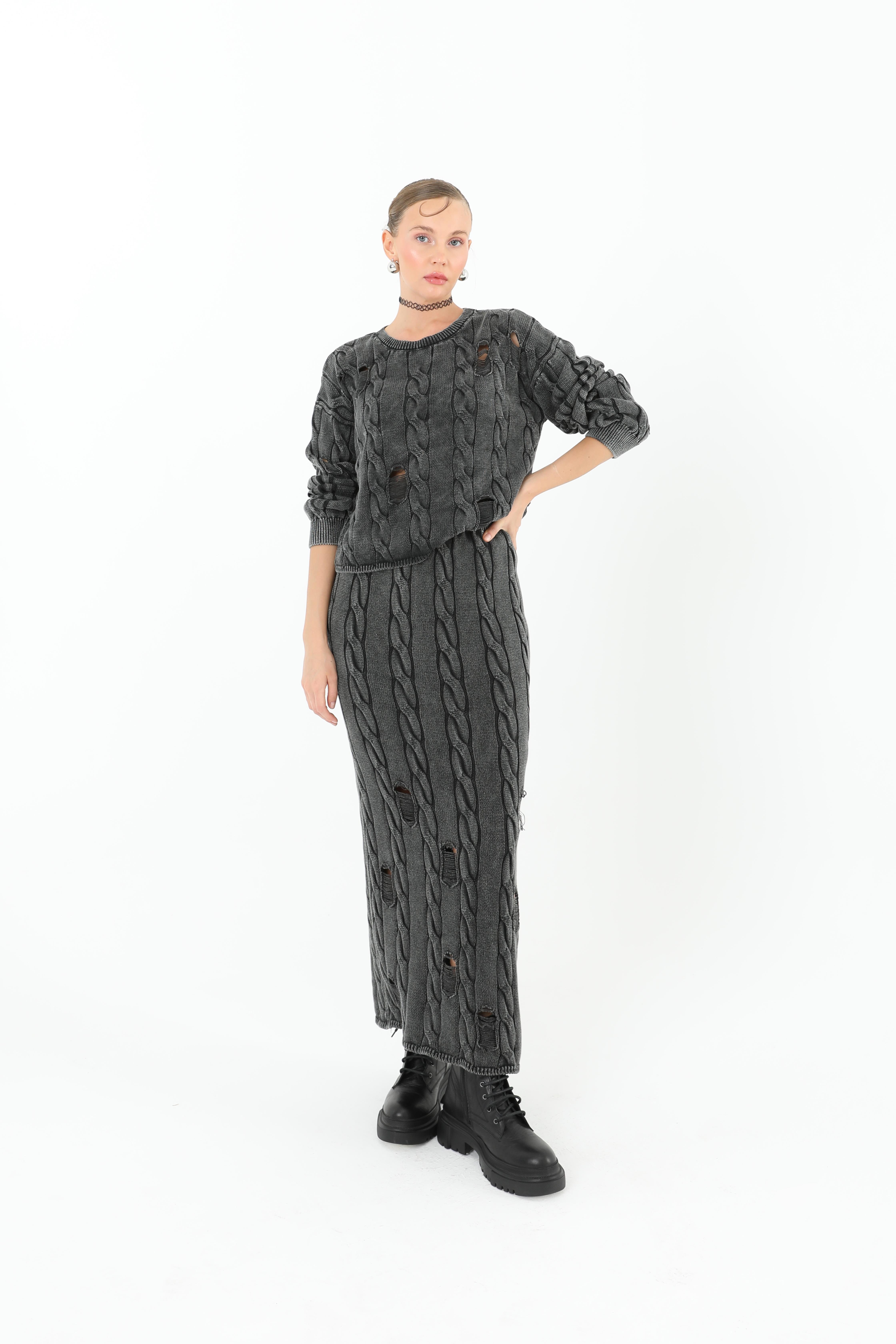 Triko Uzun Kollu Kazak  - 32031BLZ - ANTRACITE