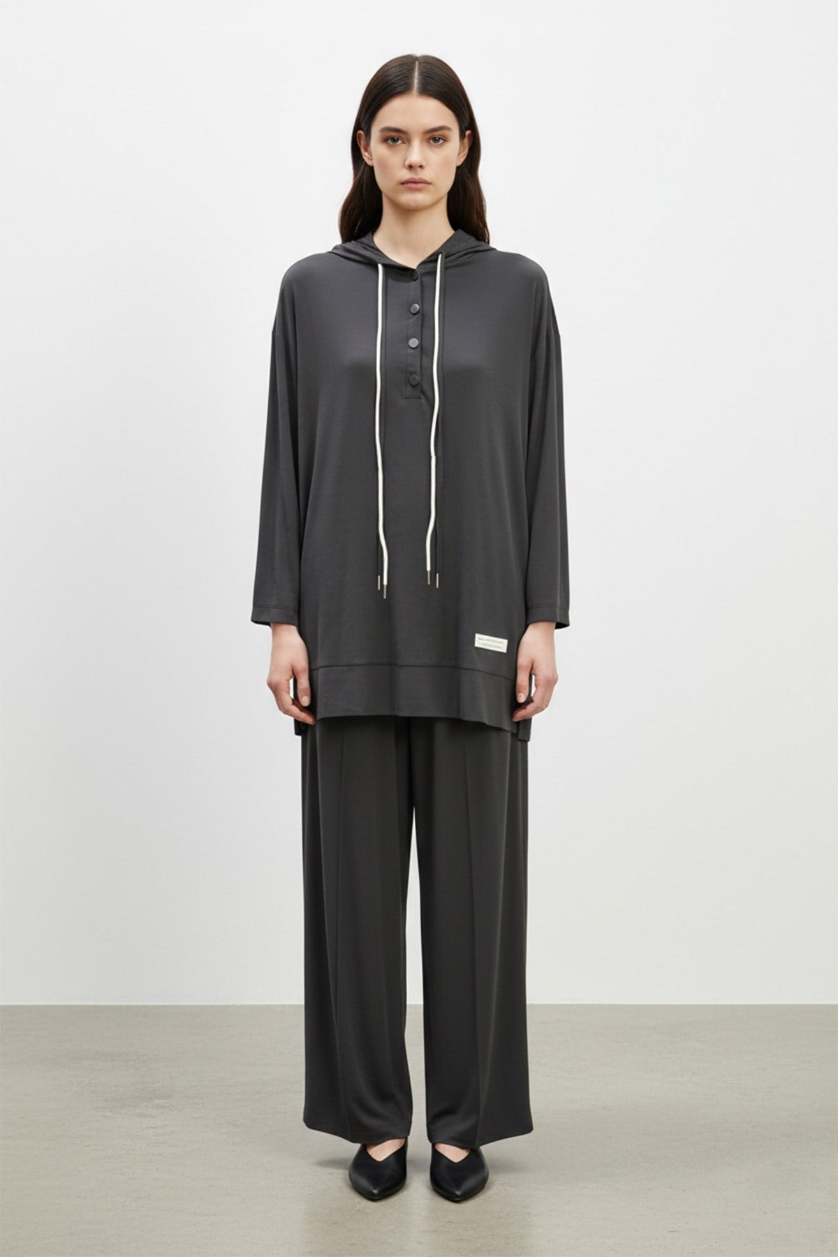 Kadın Önü Çıtçıt detaylı Kapüşonlu Pantolon Takım - 14328TKS - BLACK