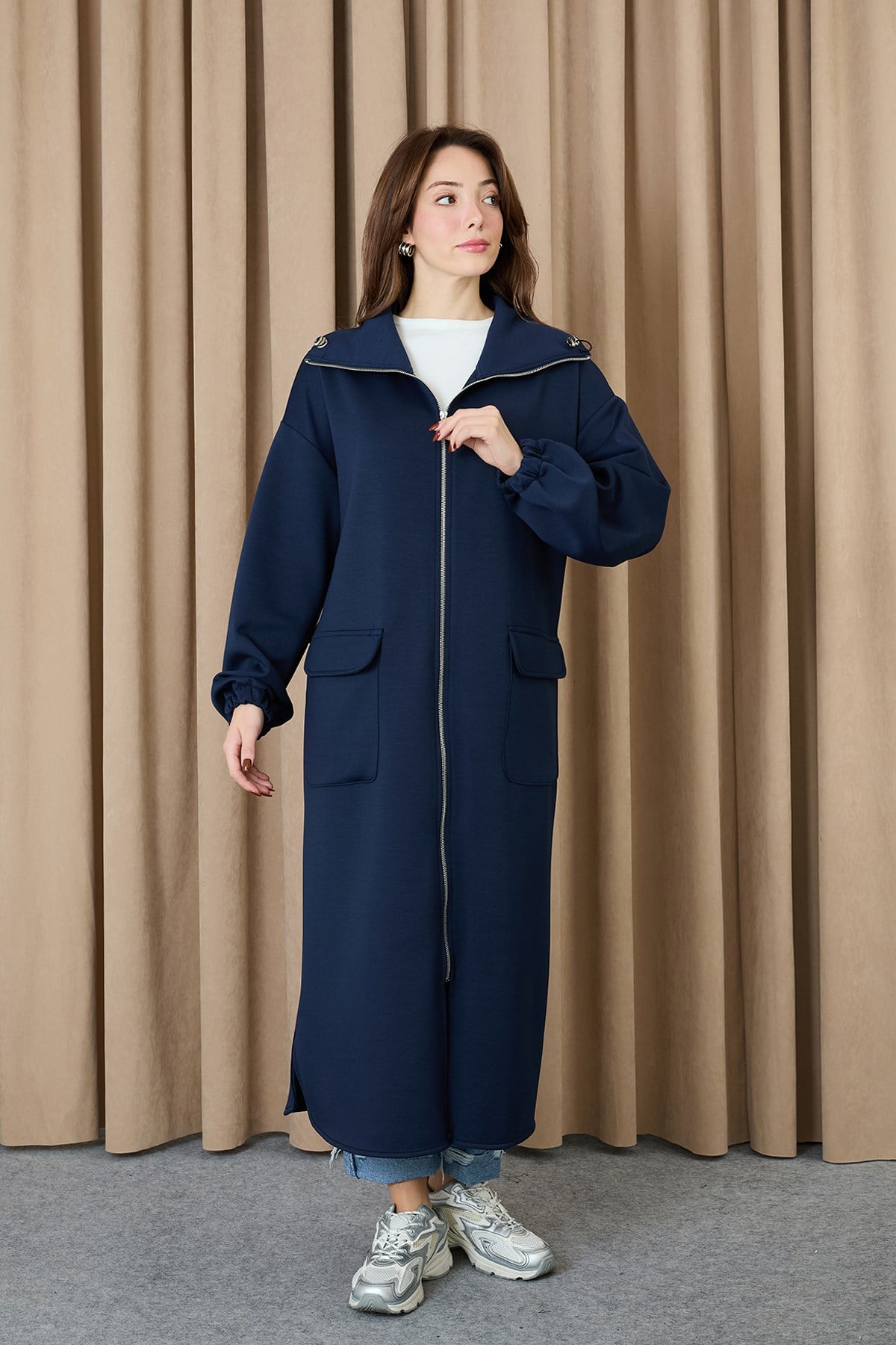 Kadın Yakası Ve Arka Belden Tünelli Basic Kap - 15225MNT - NAVY