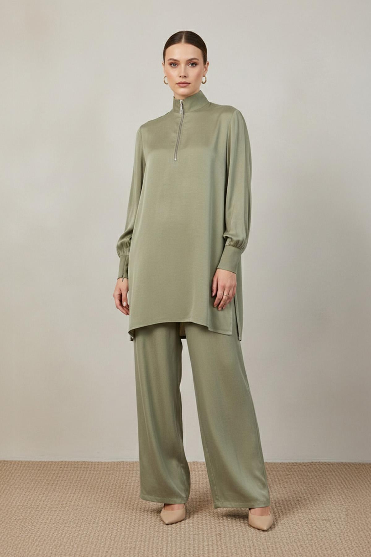 Kadın Fermuar Detaylı Takım - 14403TKM - KHAKI