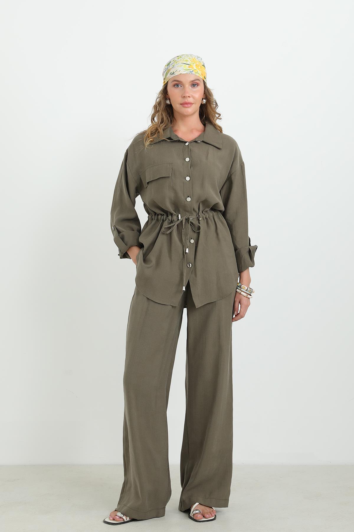 Kadın kemer Detaylı Modern Kesim Takım -32376TKS - KHAKI