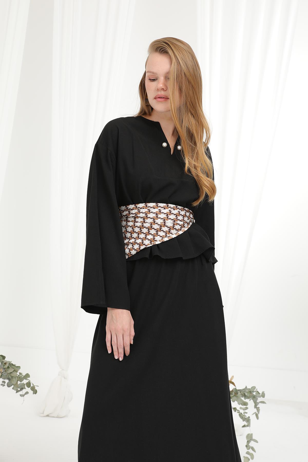 Kadın İnci Detaylı Etekli Takım -20684TKS - BLACK