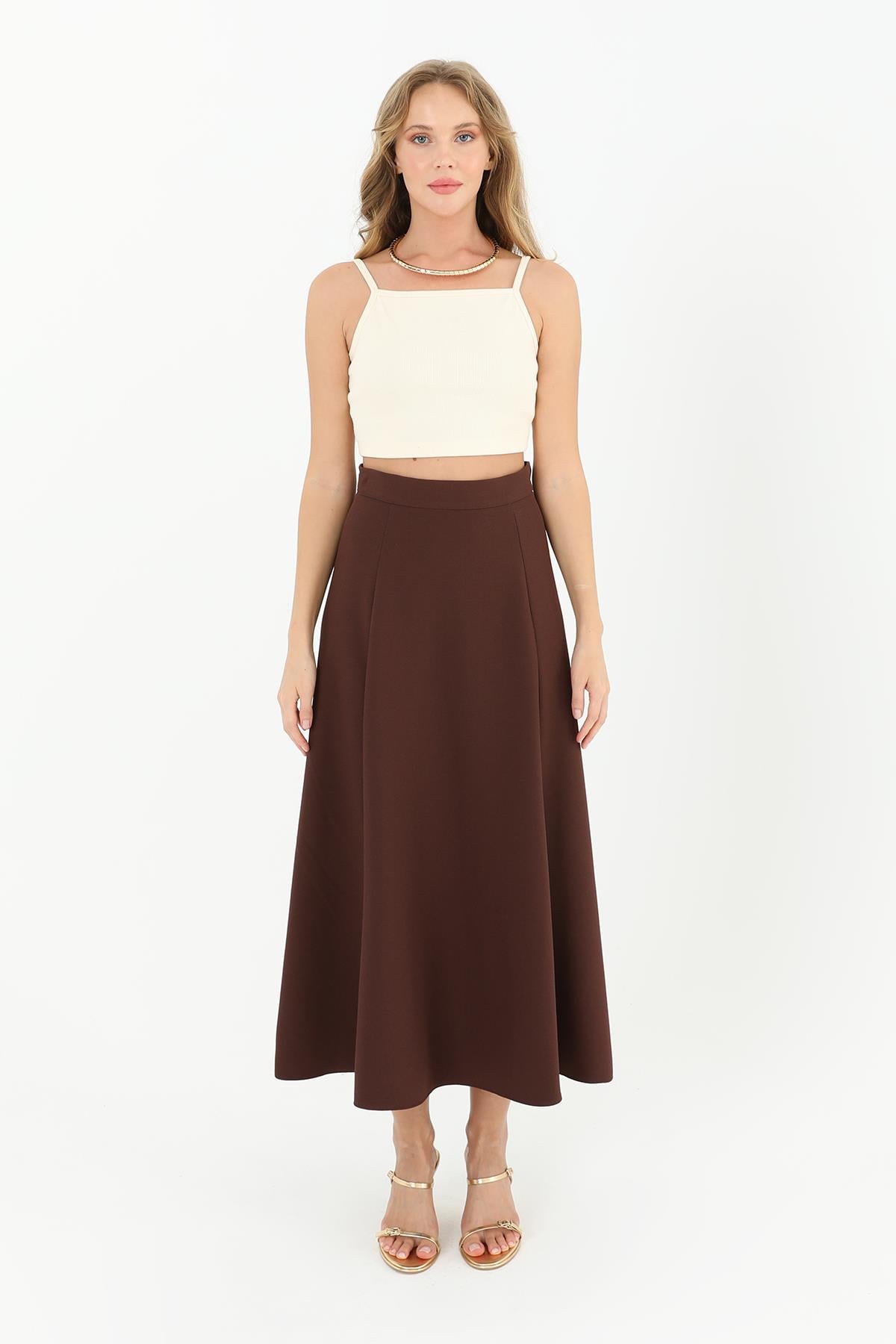 Kadın Fermuarlı Kloş Etek  - 18201ETK - BROWN