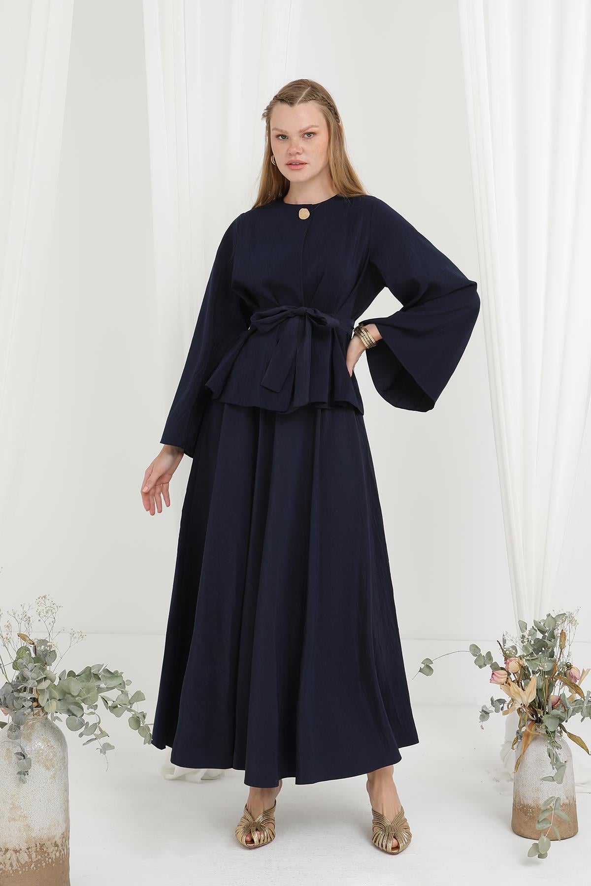 Kadın Kuşaklı  Ceketli İkili  Takım -20685TKS - NAVY