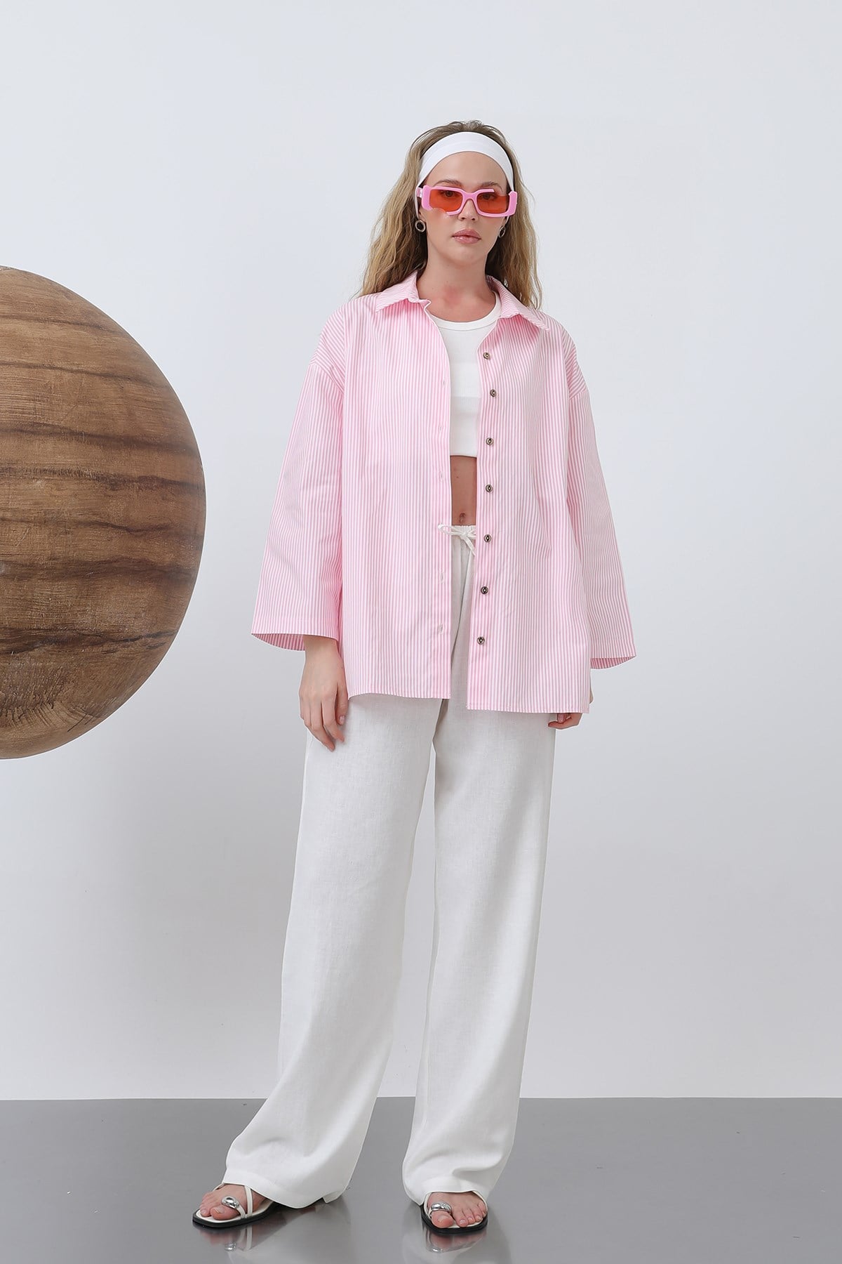 Kadın Kol Detaylı Basic Gömlek - 20655GML - POWDER