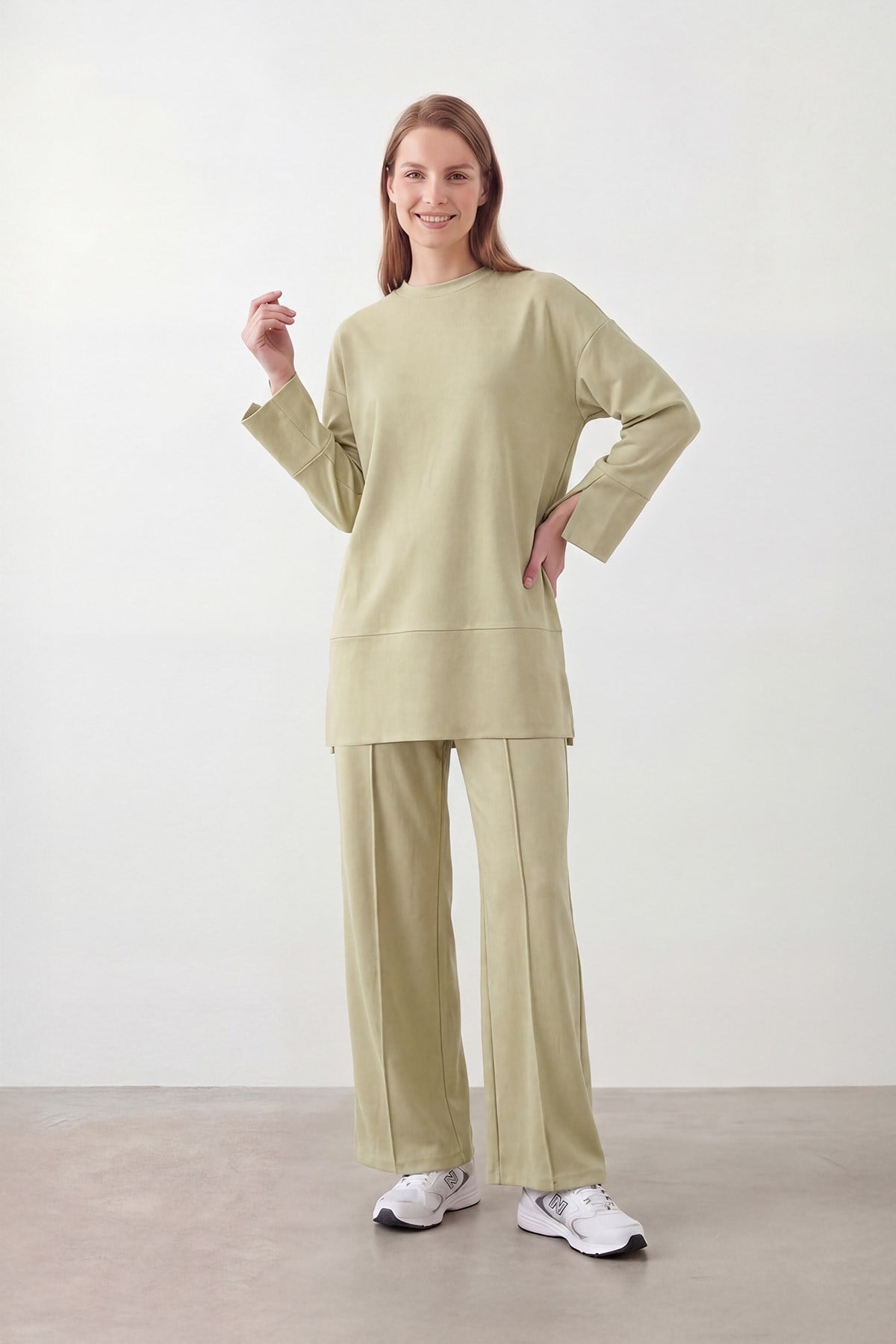 Kadın Rahat Kesim Tunik Pantolon Takım-14457TKS - MINT