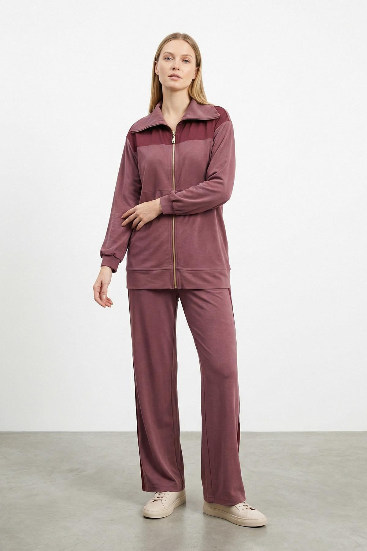 Kadın Geniş Yaka Fermuarlı Premium İkili Takım -14421TKS - DAMSON