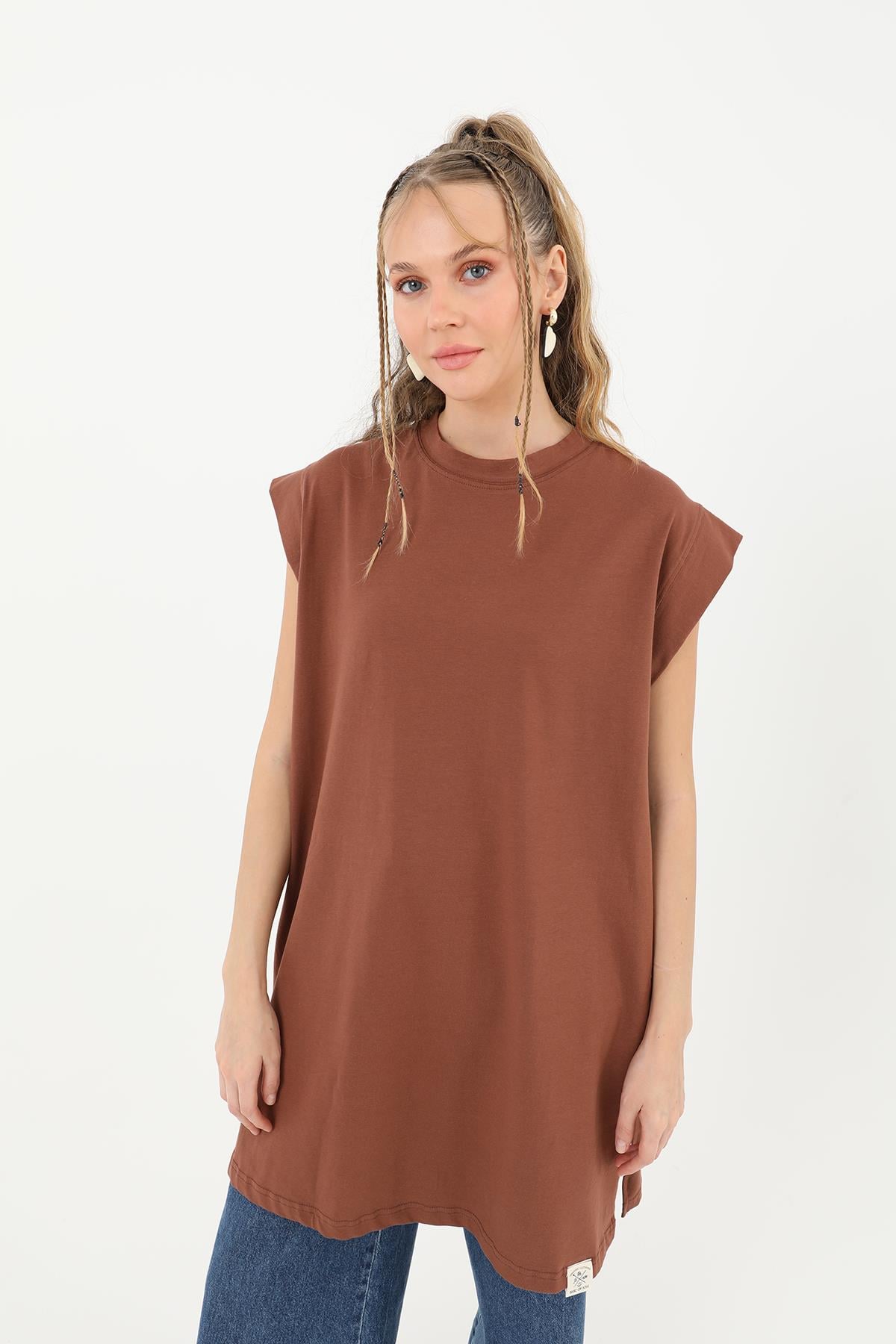 Kadın Basic Kolsuz T-shirt  - 30725TUN - BROWN