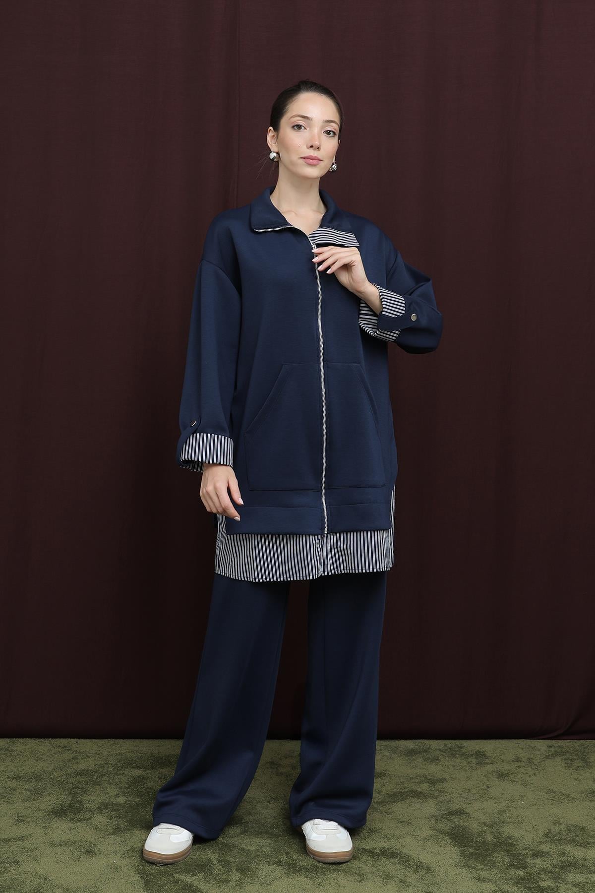 Kadın Garni Detaylı Takım - 14383TKS - NAVY