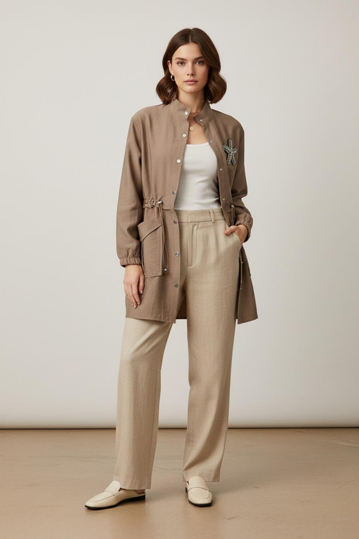 Kadın Beli Tünelli ve Aksesuarlı Tunik - 10741TUN - MINK