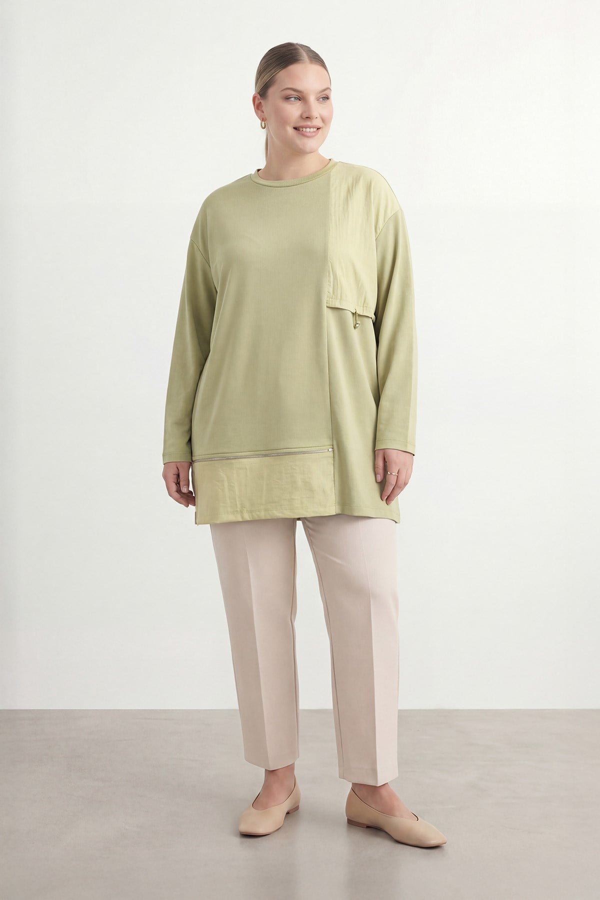 Kadın Büyük Beden Fermuar Detaylı Tunik – 19268TUN - MINT