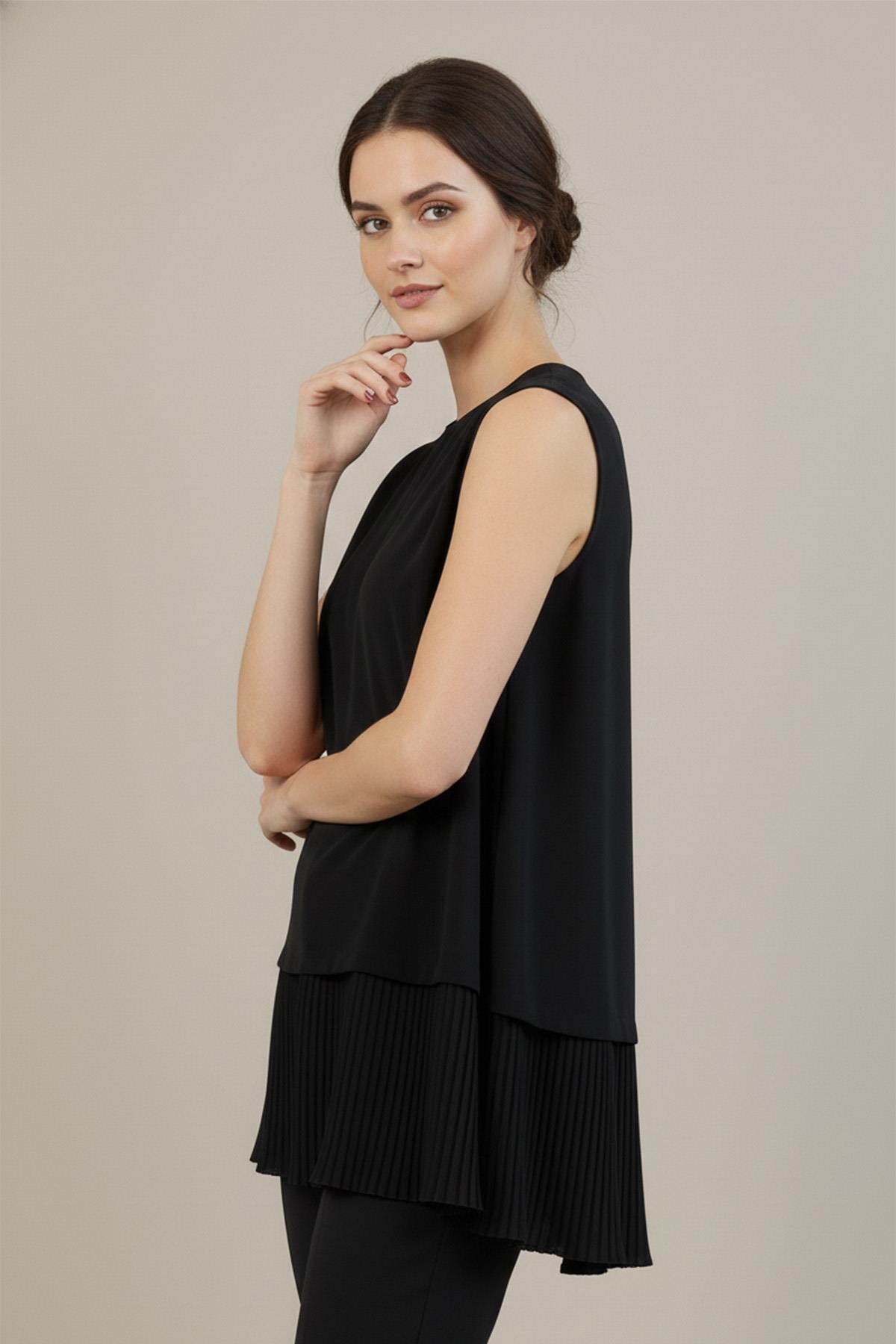 Kadın Kolsuz Pile Detaylı İçlik - 40012BLZ - BLACK