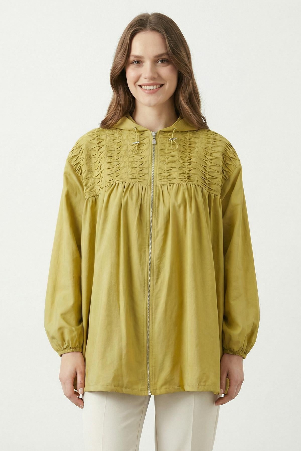 Kadın Kapüşonlu Ön Fermuarlı Mevsimlik Ceket – 32458CKT - OLIVE